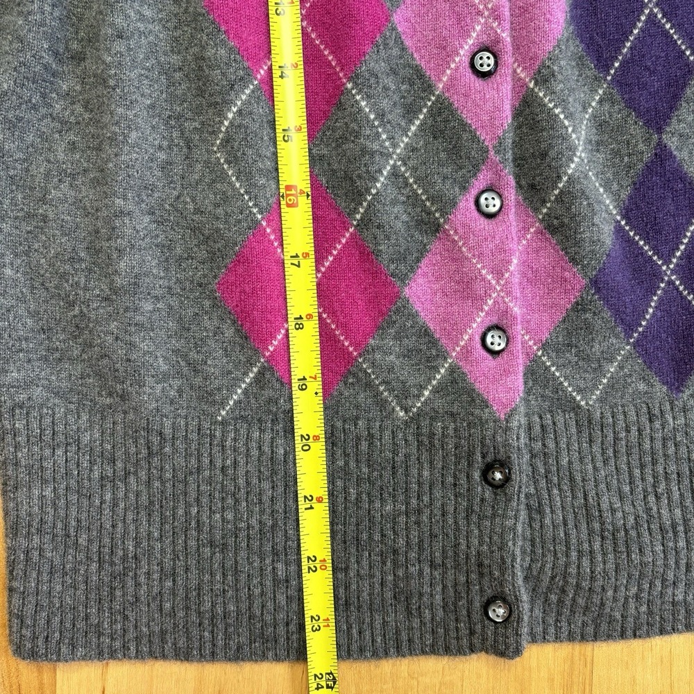 Apt 9 Cardigan Argyle Sweater Cashmere‎ Medium Grey Purple Preppy Pink Academia - Picture 9 of 9